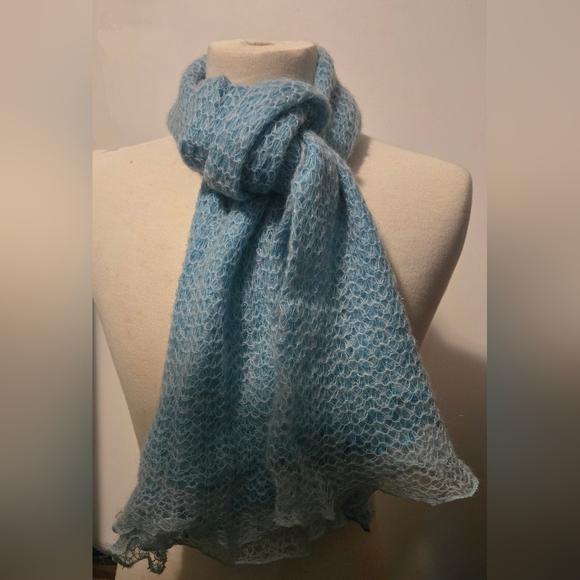 NWOT: Beautiful Vintage Turquoise/Aqua Mohair Scarf; Italian Made & Bought; NEW! - Picture 2 of 16